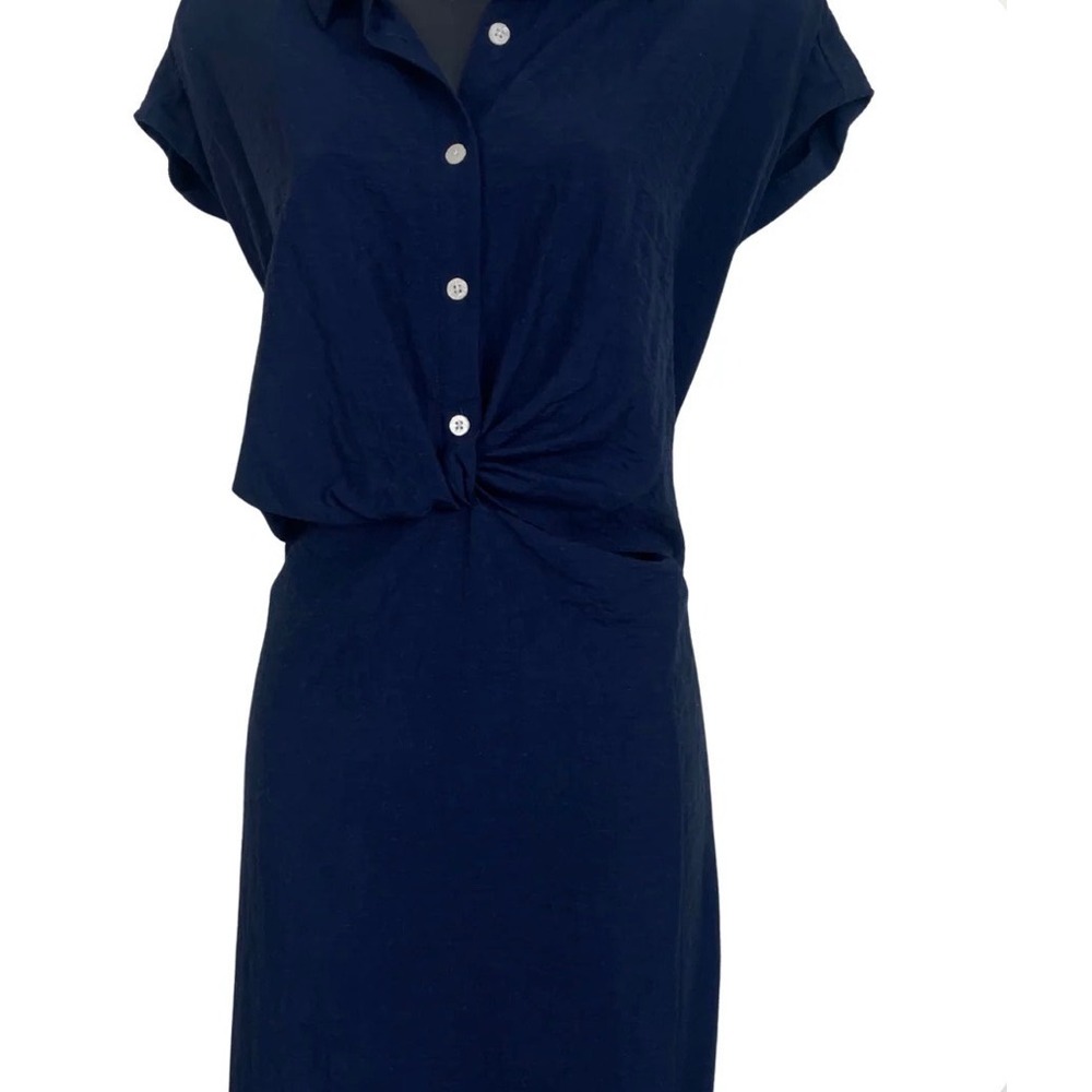 Old Navy Womens XXL Navy Blue Twist Front Cut Out Midi Dress Linen Blend